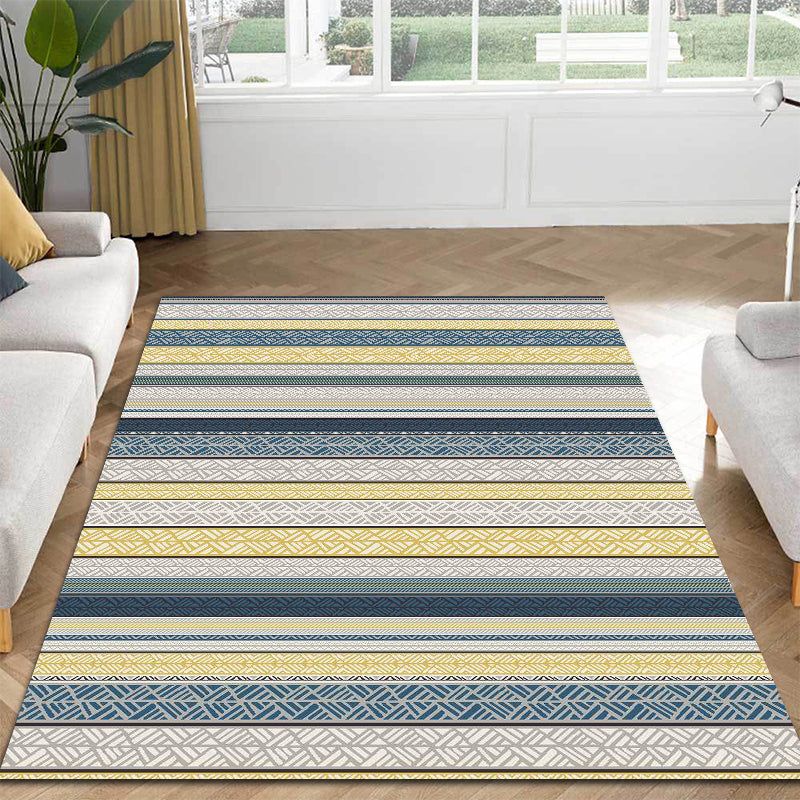 BowLift | Stylish striped pattern carpet with flowers gray and yellow Bohemian carpet synthetic pet-friendly non-slip back washable carpet for the living room