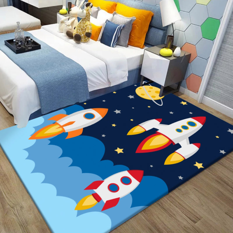 BowLift | Unusual Space Pattern Rug Multicolored Kids Rug Polyester Pet-Friendly Washable Rug for the Kids Room