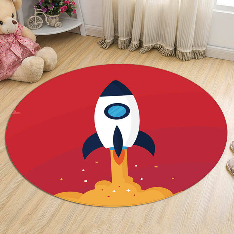 BowLift | Unique Spaceship Pattern Rug with Planet Black and Red Children's Rug Polyester Washable Pet Friendly Non-Slip Rug for the Children's Room