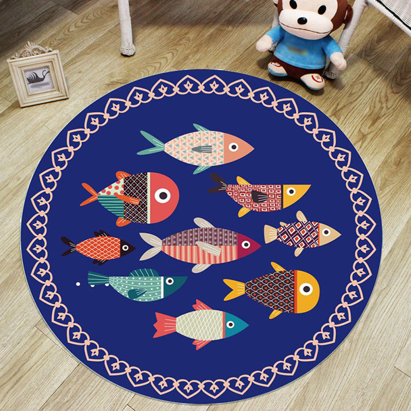 BowLift | Colorful Cartoon Animal Pattern Carpet with Fish Multicolor Children’s Carpet Polyester Washable Pet-Friendly Non-Slip Rug for Children’s Room