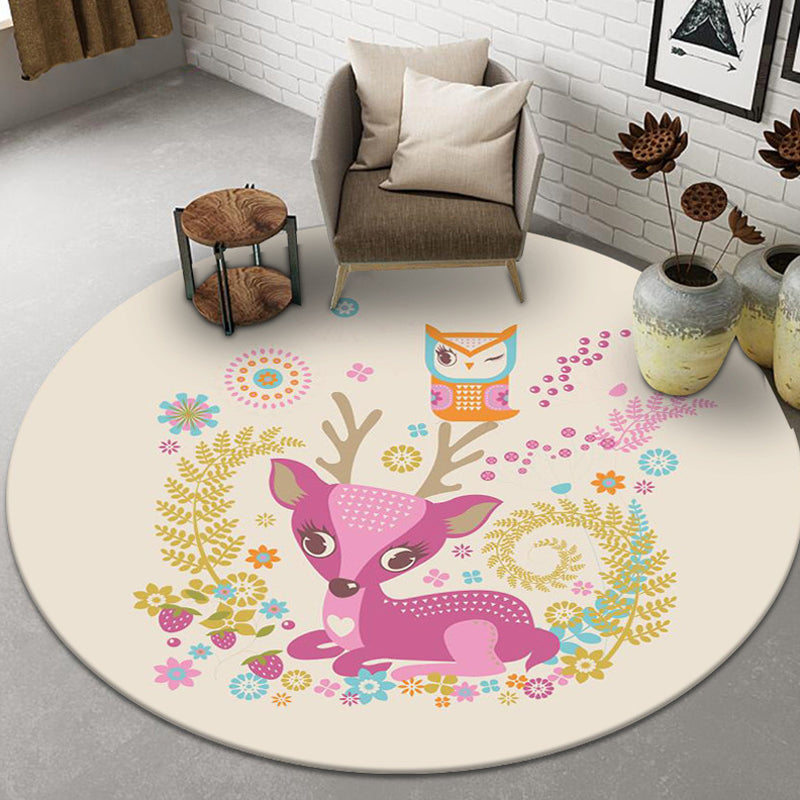 BowLift | Beautiful Cartoon Animal Pattern Rug Beige and Red Kids Rug Polyester Pet-Friendly Washable Area Rug for the Children's Room