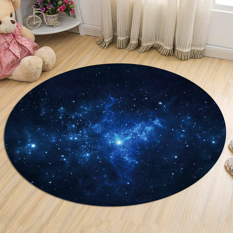 BowLift | Black and Blue Kids Carpet Polyester Galaxy Pattern Rug Pet-Friendly Washable Non-Slip Backing Carpet for Decoration