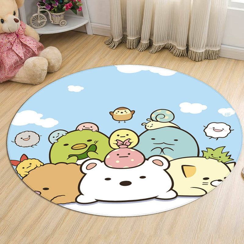 BowLift | Green and Blue Children's Rug Polyester Cartoon Character Pattern Rug Pet Friendly Washable Non-Slip Back Carpet for Decoration