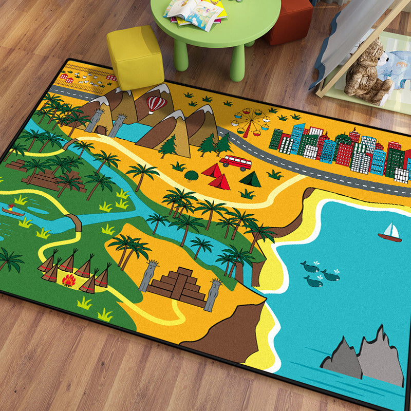 BowLift | Stylish house sample rug with river green and blue children's rug made of polyester, pet-friendly, washable rug for the children's room