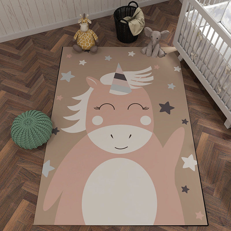 BowLift | Unique cartoon animal pattern rug with star black and pink children's rug polyester washable pet-friendly non-slip rug for children's room