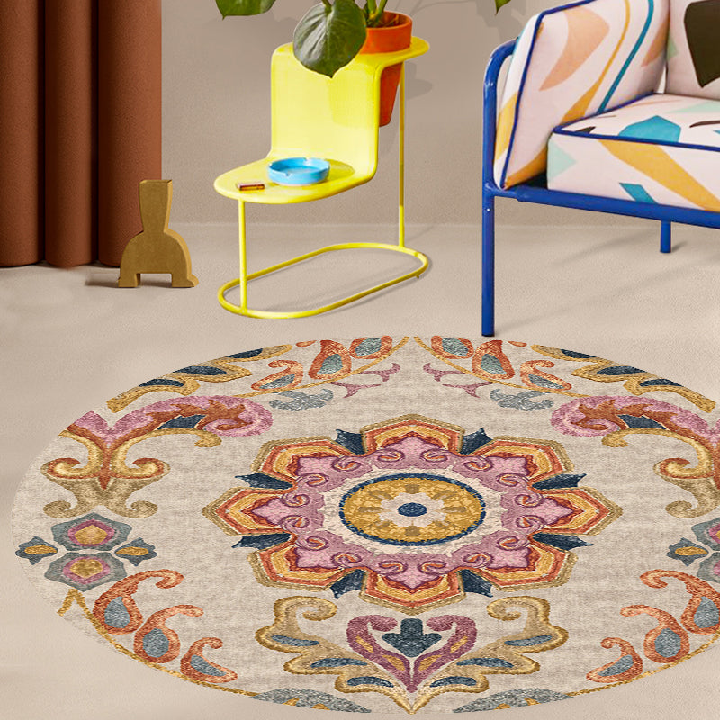 BowLift | Unique Flower Pattern Rug Colorful Moroccan Rug Polyester Pet Friendly Non-Slip Back Washable Rug for the Living Room