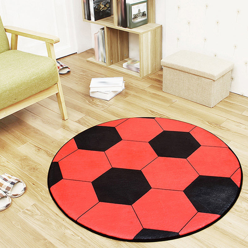 BowLift | White and Red Children's Carpet Polyester Basketball and Soccer Pattern Rug Pet Friendly Washable Non-Slip Backing Rug for Decoration