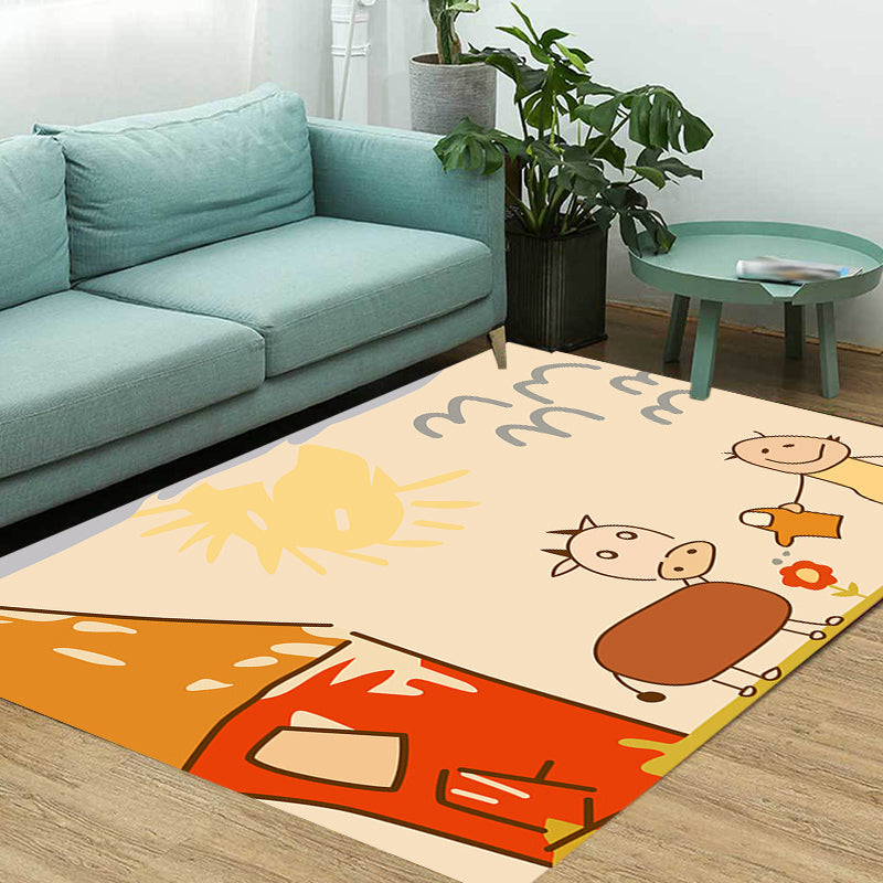 BowLift | Cute Painting Pattern Rug Orange Kids Rug Polyester Pet Friendly Washable Area Rug for Kids Room
