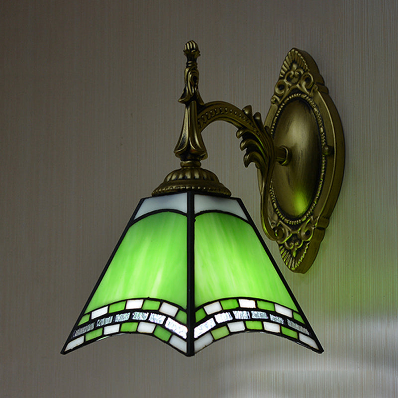 BowLift | Tiffany Pyramid Wall Lamp Blasted Glass 1 Light Wall Lighting in Green/Blue/Yellow for Bedroom