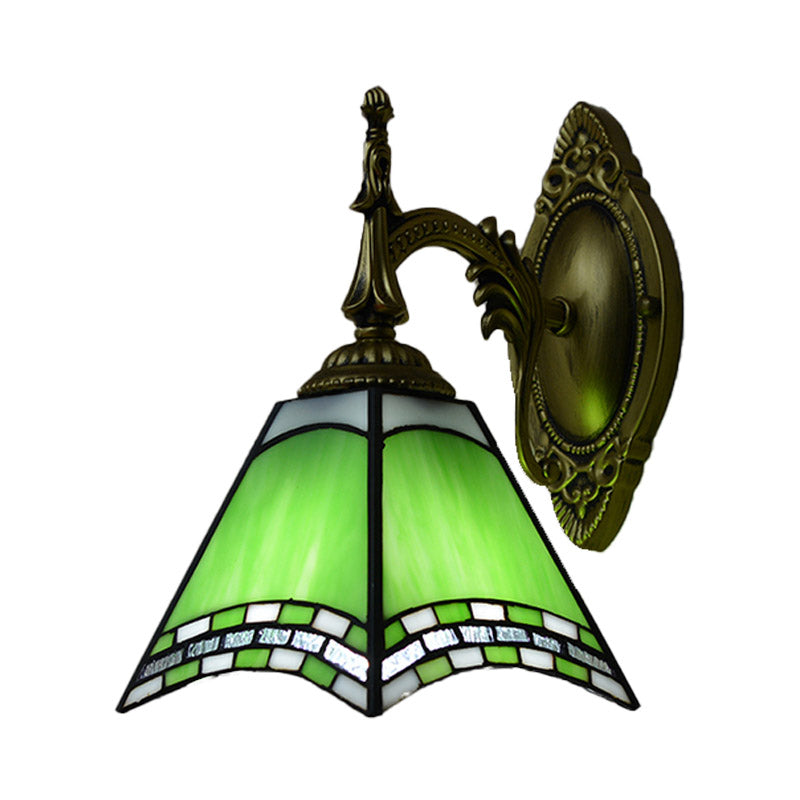 BowLift | Tiffany Pyramid Wall Lamp Blasted Glass 1 Light Wall Lighting in Green/Blue/Yellow for Bedroom