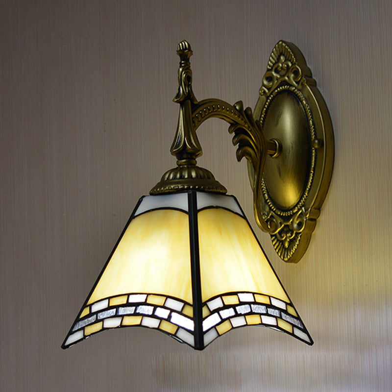 BowLift | Tiffany Pyramid Wall Lamp Blasted Glass 1 Light Wall Lighting in Green/Blue/Yellow for Bedroom