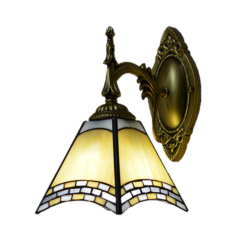BowLift | Tiffany Pyramid Wall Lamp Blasted Glass 1 Light Wall Lighting in Green/Blue/Yellow for Bedroom