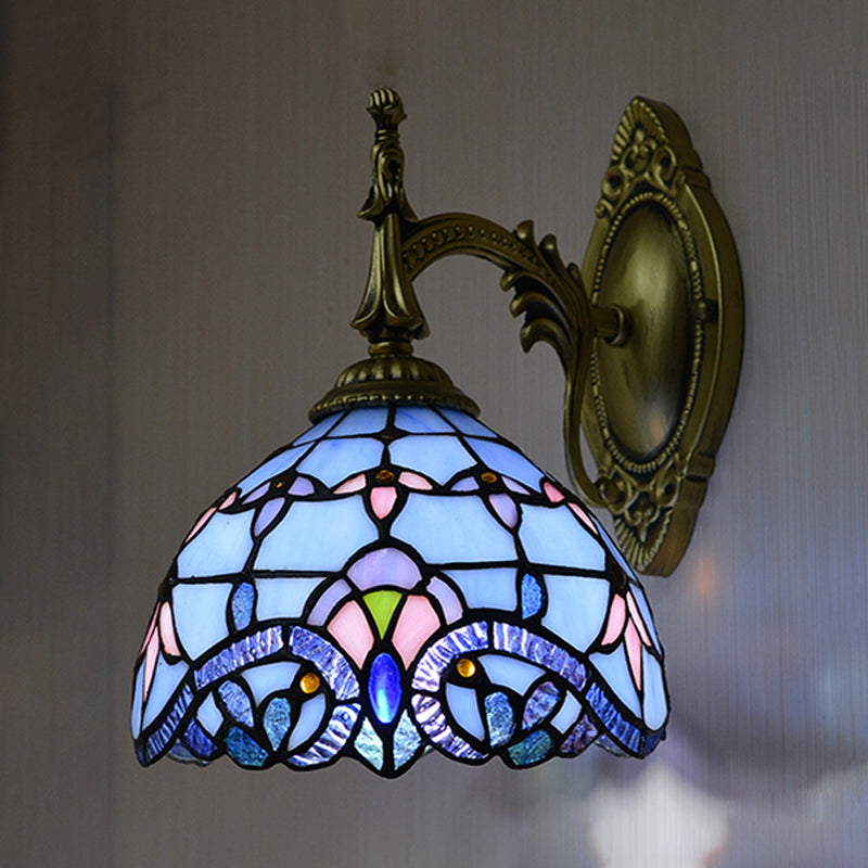BowLift | Victorian wall lamp with bowl shade, glass with spots, 1 head, wall lighting in blue for the living room