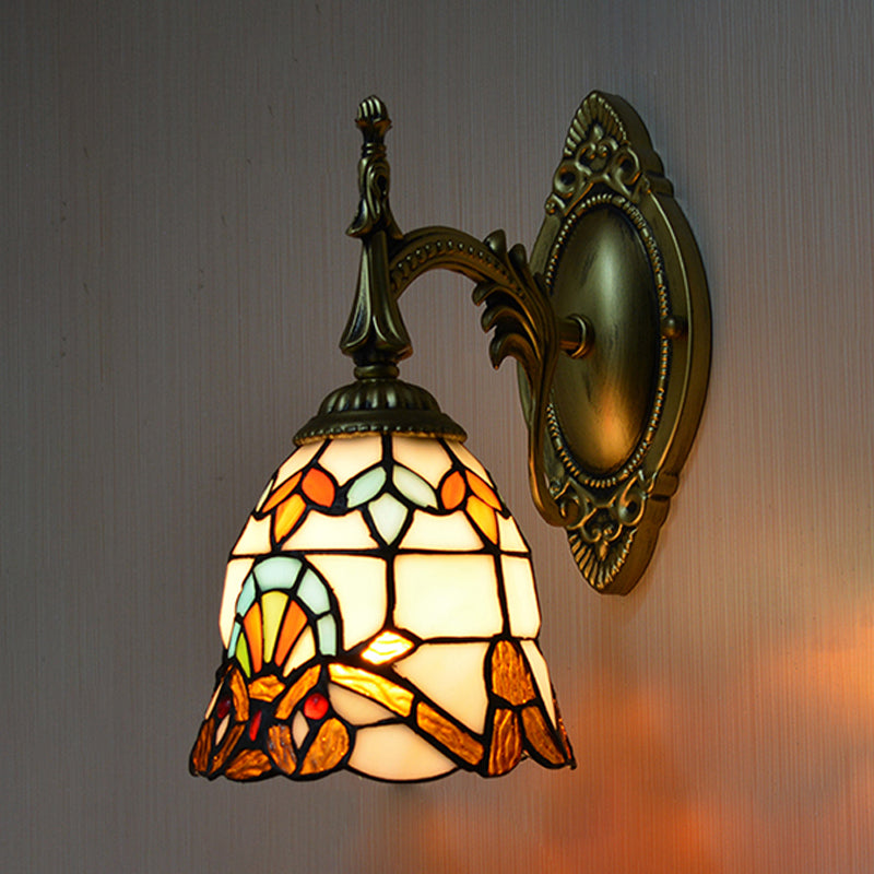 BowLift | Stained Glass Bell Wall Lamp Baroque Style 1 Light Wall Fixture for Bedside
