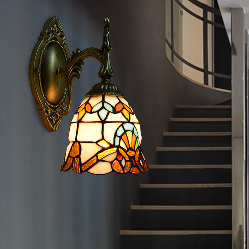 BowLift | Stained Glass Bell Wall Lamp Baroque Style 1 Light Wall Fixture for Bedside