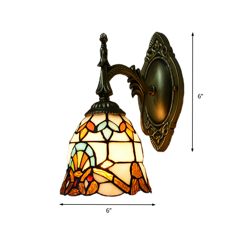 BowLift | Stained Glass Bell Wall Lamp Baroque Style 1 Light Wall Fixture for Bedside
