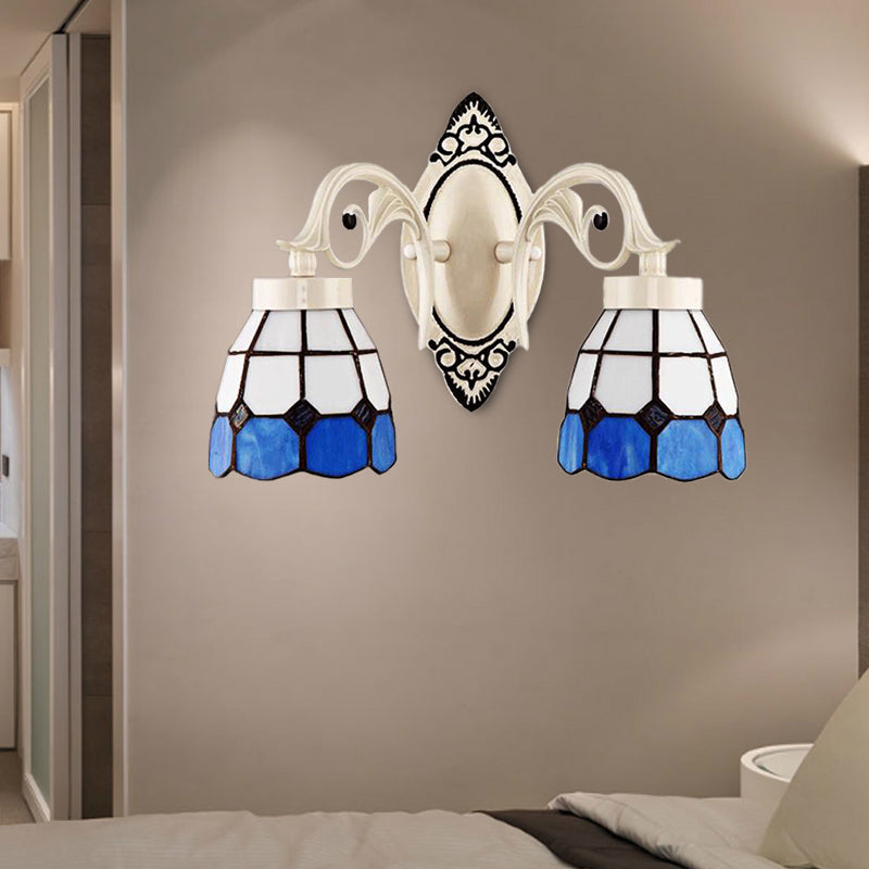BowLift | Bowl Shade Bedroom Wall Lamp Stained Glass 2 Lights Tiffany Style Wall Light in White