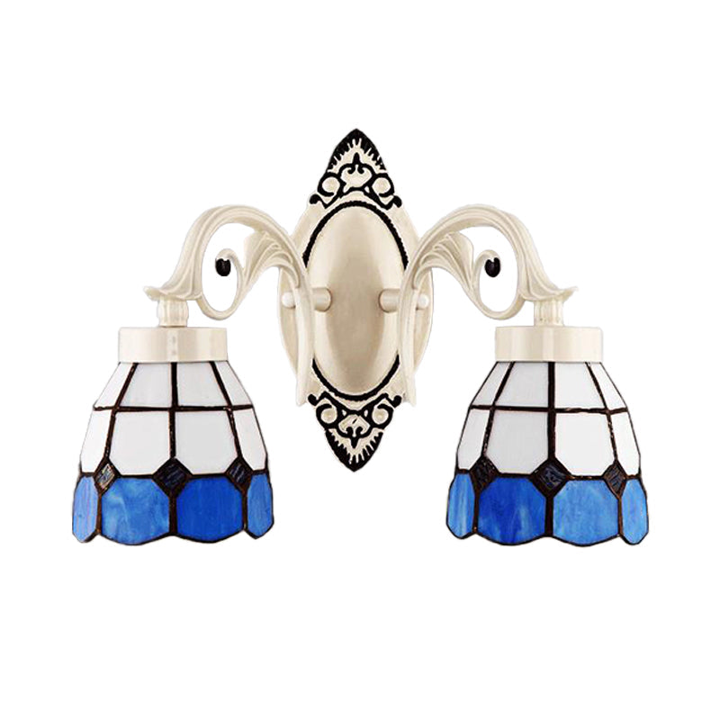 BowLift | Bowl Shade Bedroom Wall Lamp Stained Glass 2 Lights Tiffany Style Wall Light in White