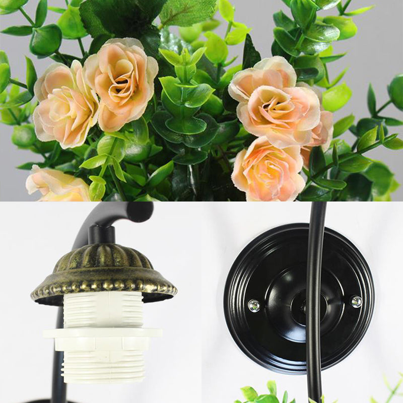 BowLift | Dome Wall Lamp Tiffany Stained Glass 1 Socket Blue Wall Lamp with Flower Decoration