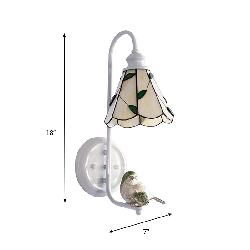 BowLift | 1 Head Bedroom Wall Light Mediterranean Blue-White/Beige/Blue-Clear Wall Lamp with Cone/Dome Stained Glass Shade