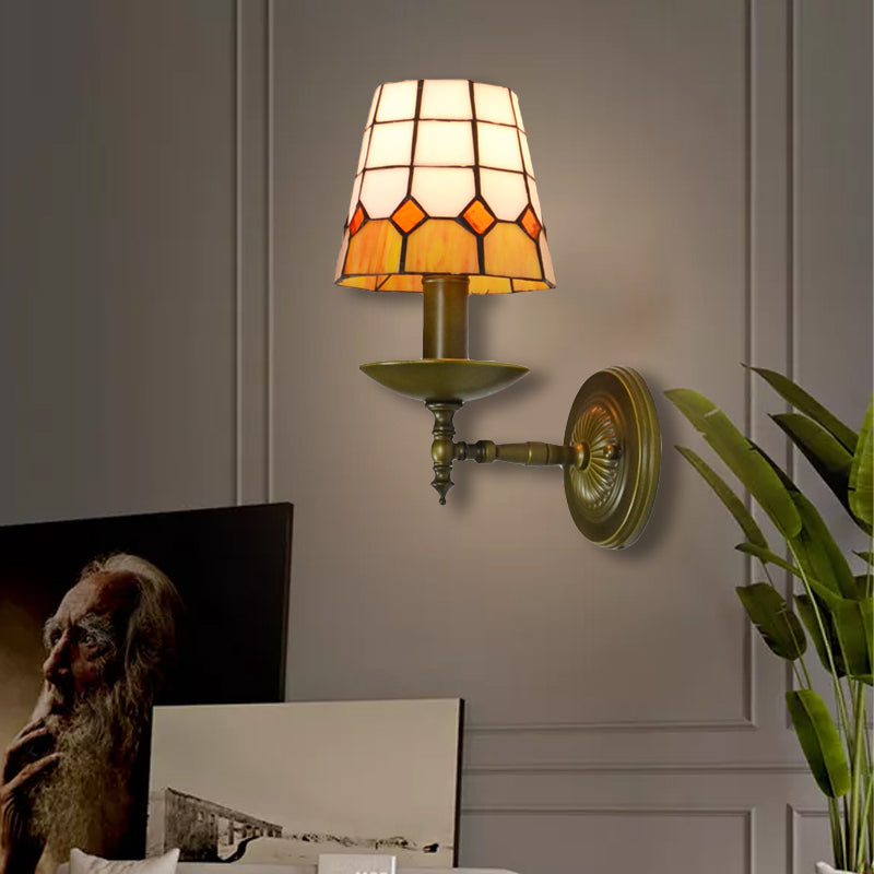 BowLift | Tiffany Geometric Wall Mount Fixture Stained Glass 1 Light Wall Lamp in Orange/Pink/Green/Blue for Living Room