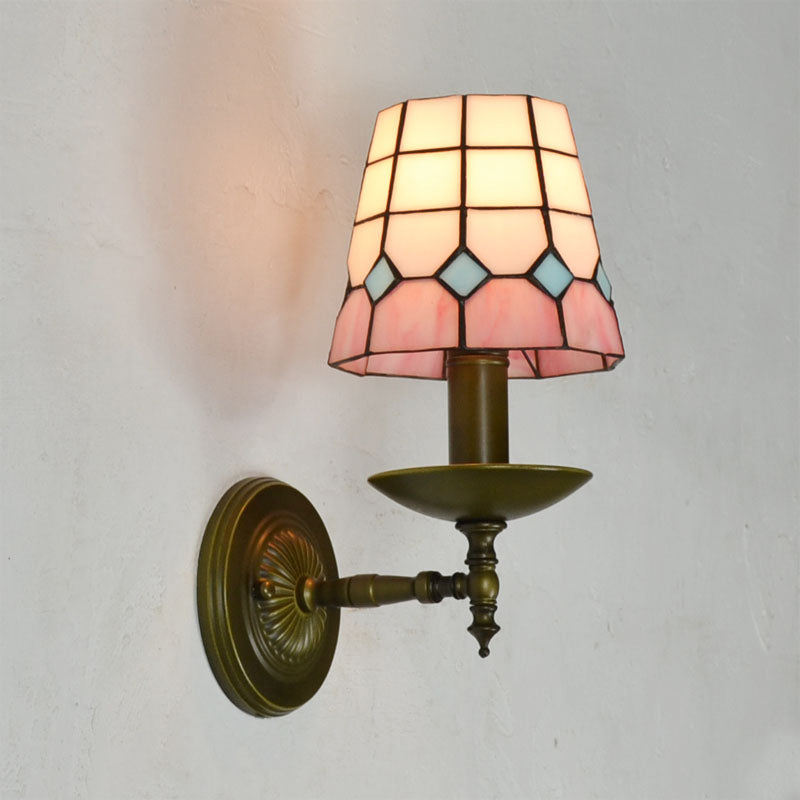 BowLift | Tiffany Geometric Wall Mount Fixture Stained Glass 1 Light Wall Lamp in Orange/Pink/Green/Blue for Living Room