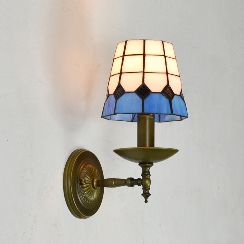 BowLift | Tiffany Geometric Wall Mount Fixture Stained Glass 1 Light Wall Lamp in Orange/Pink/Green/Blue for Living Room