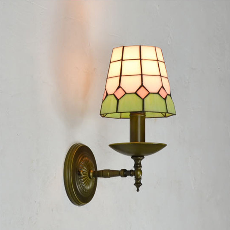 BowLift | Tiffany Geometric Wall Mount Fixture Stained Glass 1 Light Wall Lamp in Orange/Pink/Green/Blue for Living Room