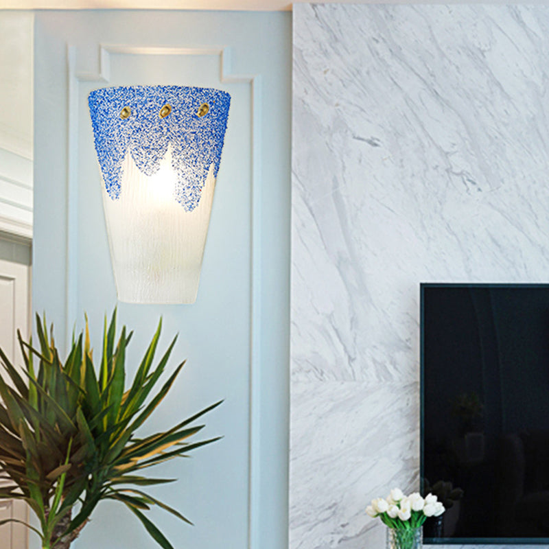 BowLift | Retro-style Cup Shape Wall Lamp Stained Glass 1 Head Wall Mounted Light in Blue for Nightstand