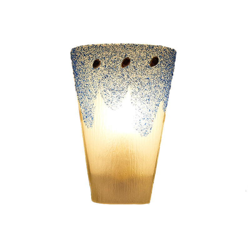 BowLift | Retro-style Cup Shape Wall Lamp Stained Glass 1 Head Wall Mounted Light in Blue for Nightstand