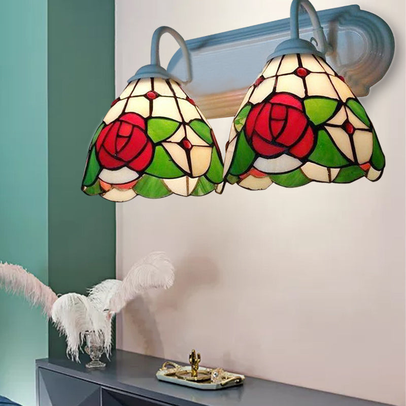 BowLift | Rose Wall Lamp Victorian Stained Glass 2 Heads Red Wall Light