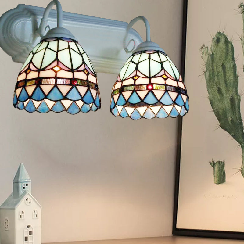 BowLift | Stained Glass Bowl Wall Lamp Baroque Style 2 Heads Wall Lighting in White Finish for Bedroom
