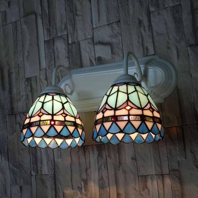BowLift | Stained Glass Bowl Wall Lamp Baroque Style 2 Heads Wall Lighting in White Finish for Bedroom