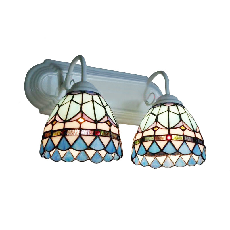 BowLift | Stained Glass Bowl Wall Lamp Baroque Style 2 Heads Wall Lighting in White Finish for Bedroom