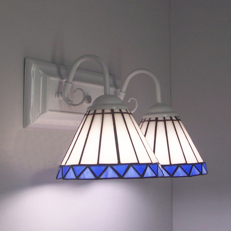 BowLift | White Glass Cone Wall Lamp Tiffany Style 2 Bulbs Wall Mount Lighting for Bedroom Lighting