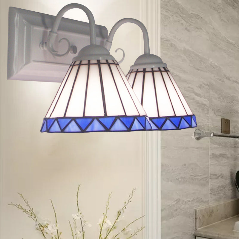 BowLift | White Glass Cone Wall Lamp Tiffany Style 2 Bulbs Wall Mount Lighting for Bedroom Lighting
