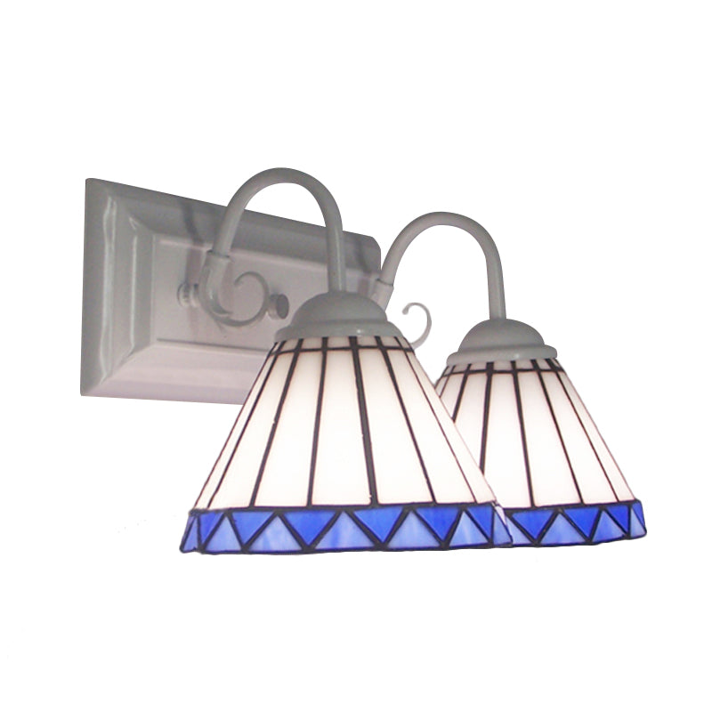 BowLift | White Glass Cone Wall Lamp Tiffany Style 2 Bulbs Wall Mount Lighting for Bedroom Lighting