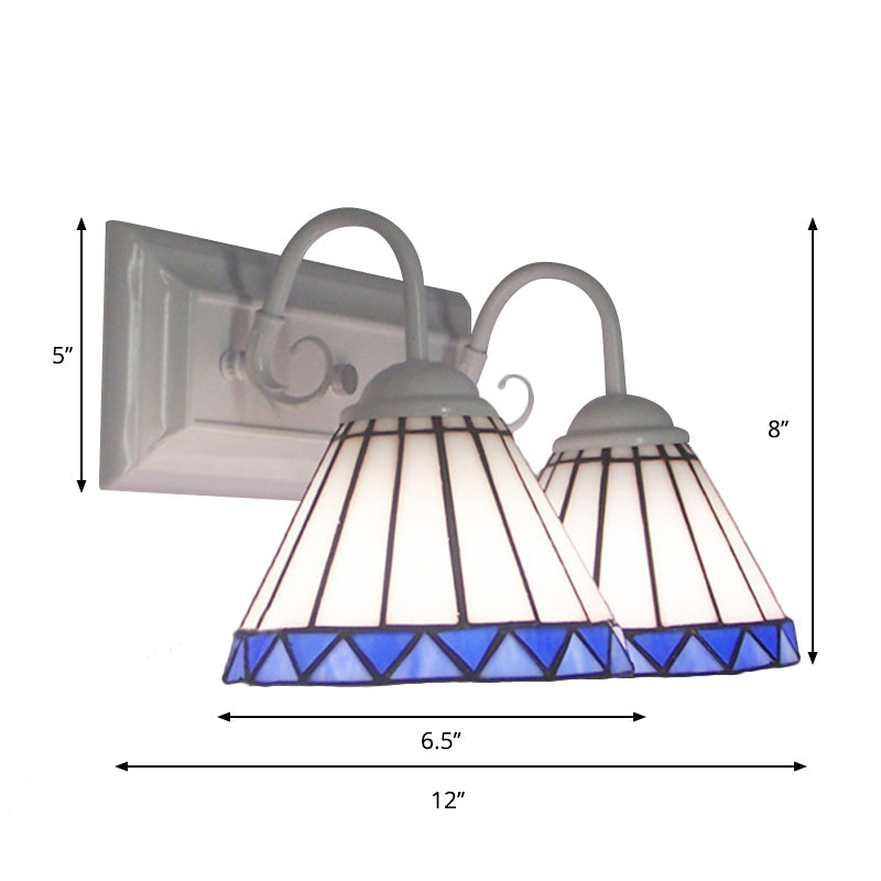 BowLift | White Glass Cone Wall Lamp Tiffany Style 2 Bulbs Wall Mount Lighting for Bedroom Lighting