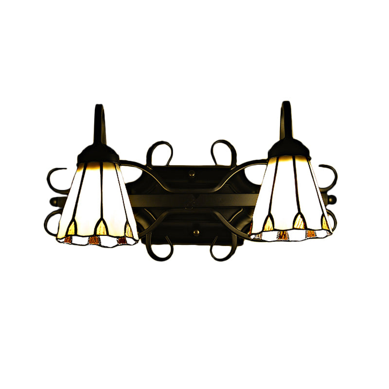 BowLift | Vintage Retro Cone Sconce Light with Goose Neck Stained Glass 2 Heads Wall Light in Beige for Bedroom