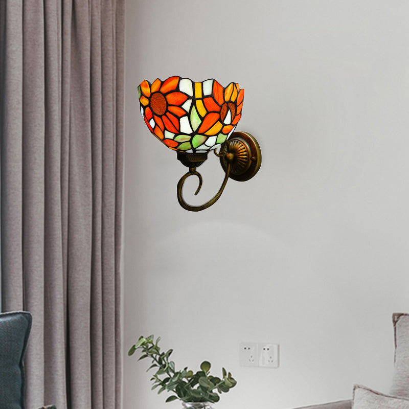 BowLift | Victorian Sunflower Wall-Mounted Light 1 Head Stained Glass Wall Lamp in Orange