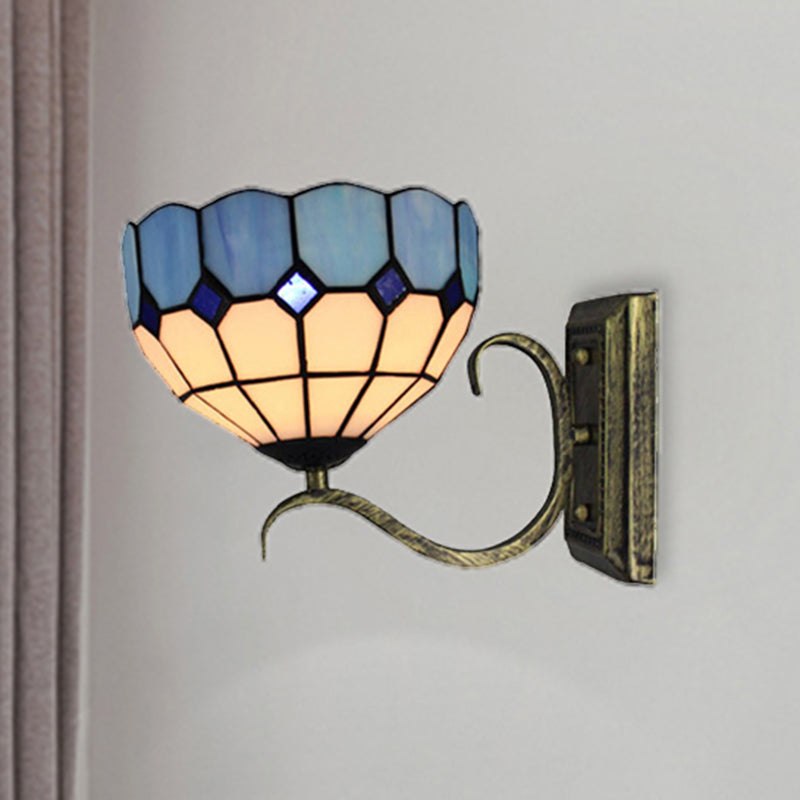 BowLift | Classic Tiffany Wall Lamp One Light Art Glass Wall Lamp in Antique Bronze for the Bathroom