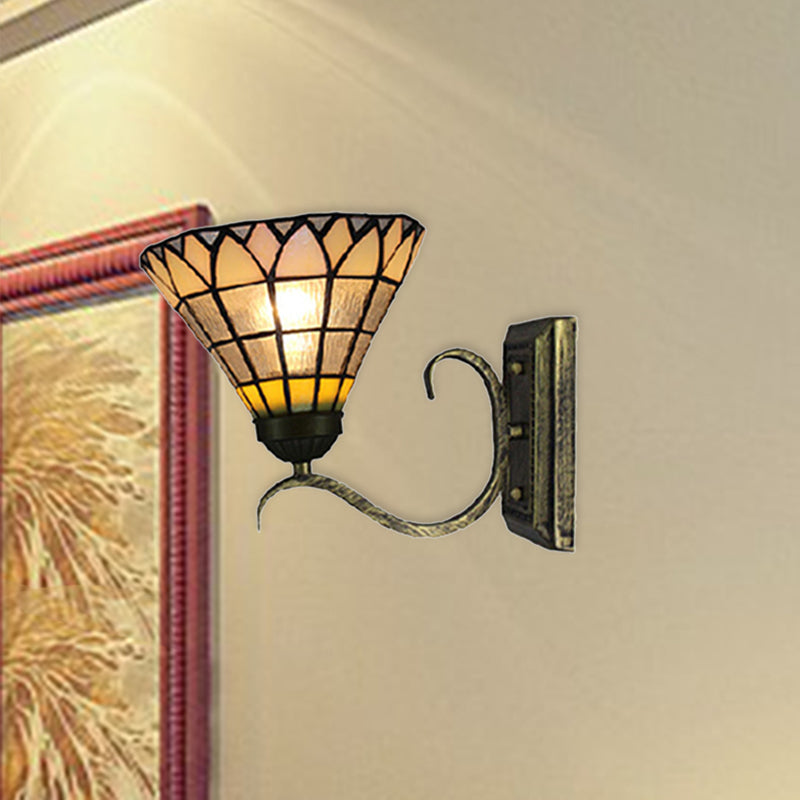 BowLift | Tiffany Shuttlecock Shaped Wall Lamp Art Glass 1 Light Clear Wall Lamp with Curved Arm for Kitchen