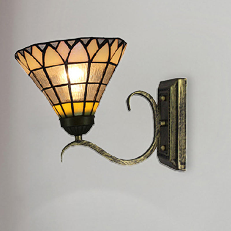 BowLift | Tiffany Shuttlecock Shaped Wall Lamp Art Glass 1 Light Clear Wall Lamp with Curved Arm for Kitchen