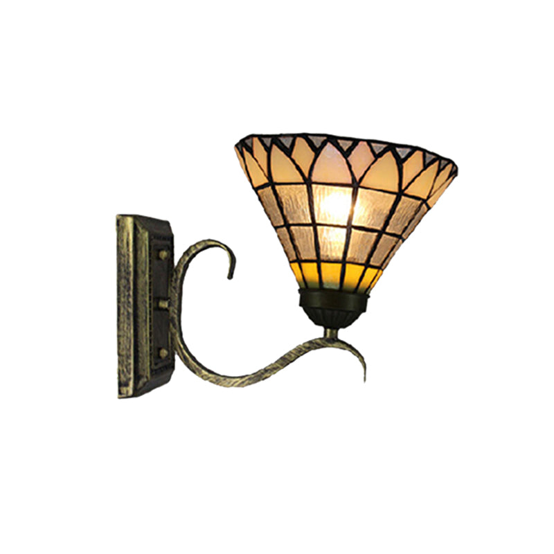 BowLift | Tiffany Shuttlecock Shaped Wall Lamp Art Glass 1 Light Clear Wall Lamp with Curved Arm for Kitchen