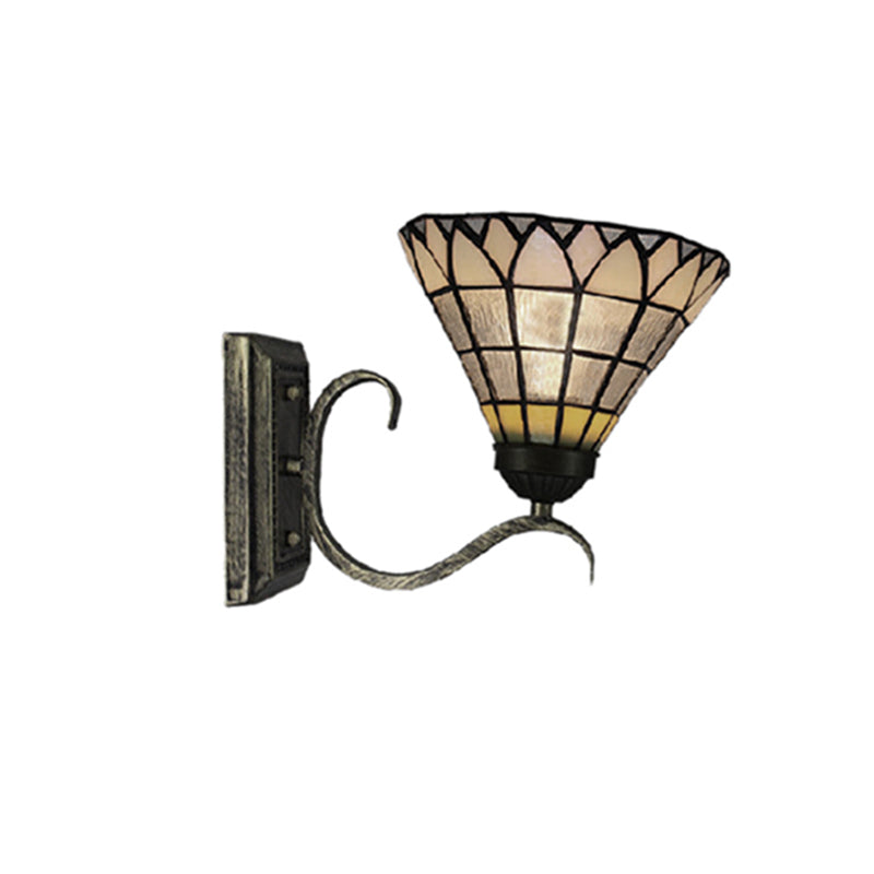 BowLift | Tiffany Shuttlecock Shaped Wall Lamp Art Glass 1 Light Clear Wall Lamp with Curved Arm for Kitchen