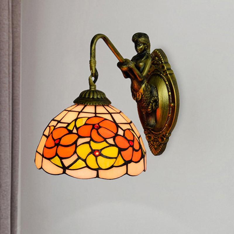 BowLift | Flower Wall Mounted Light Tiffany Beige Glass 1 Head Brass Mermaid Wall Lamp Fixture for Hallway