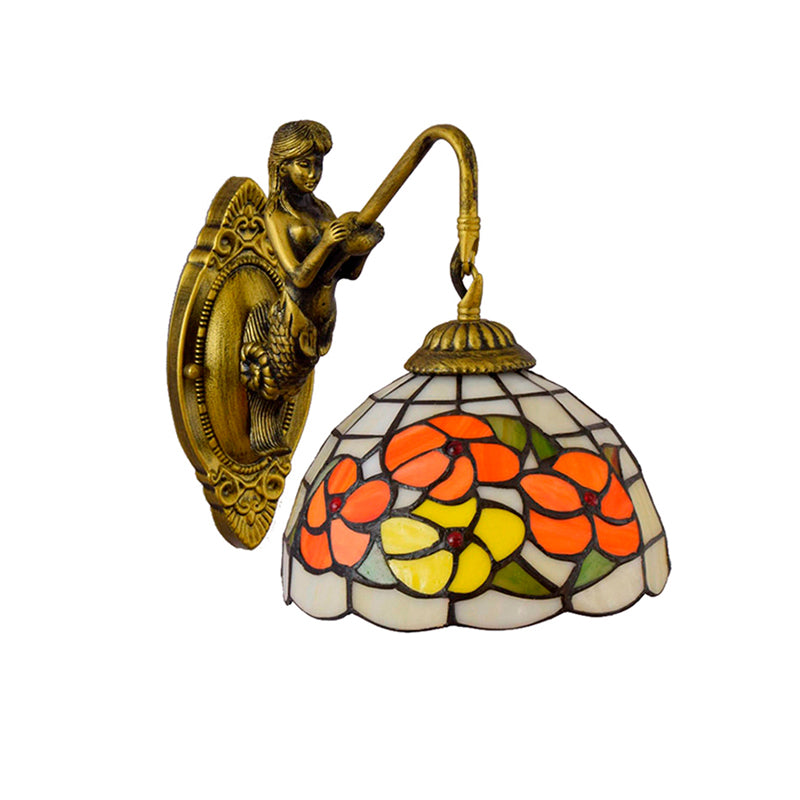 BowLift | Flower Wall Mounted Light Tiffany Beige Glass 1 Head Brass Mermaid Wall Lamp Fixture for Hallway
