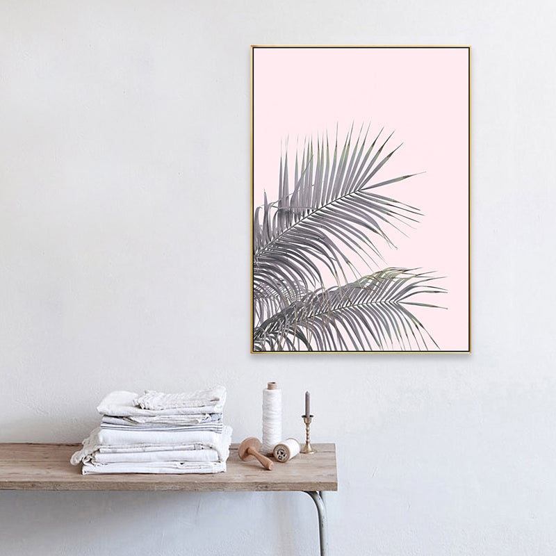 BowLift | Canvas Pink Painting Tropical Style Leaves Wall Art Print, Multiple Sizes Options