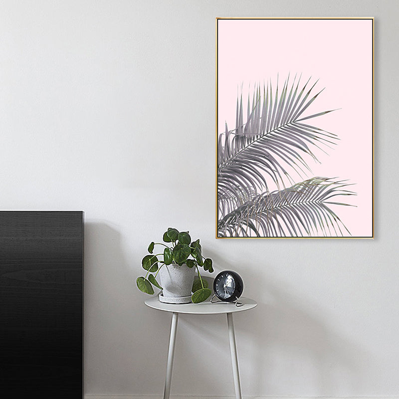 BowLift | Canvas Pink Painting Tropical Style Leaves Wall Art Print, Multiple Sizes Options