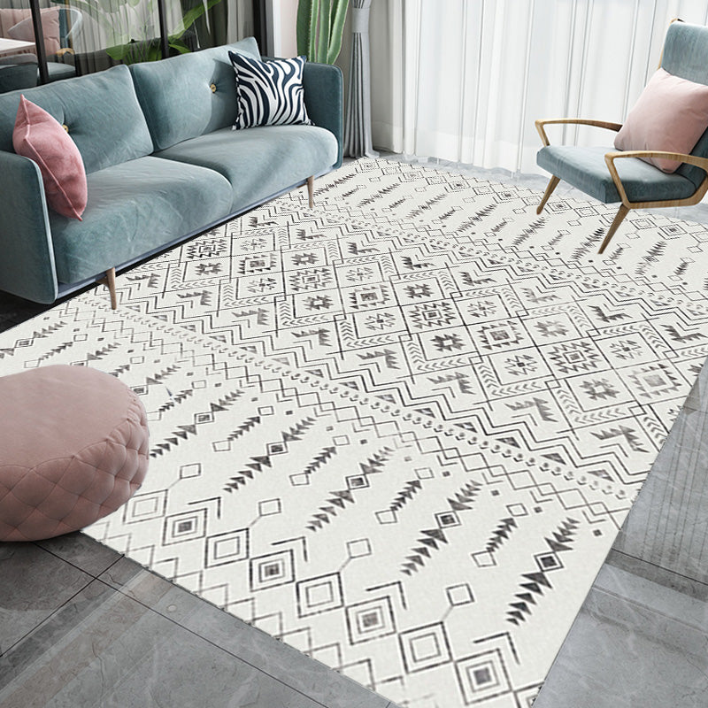 BowLift | White and black bohemian carpet Polyester striped pattern carpet pet-friendly washable non-slip backing carpet for decoration